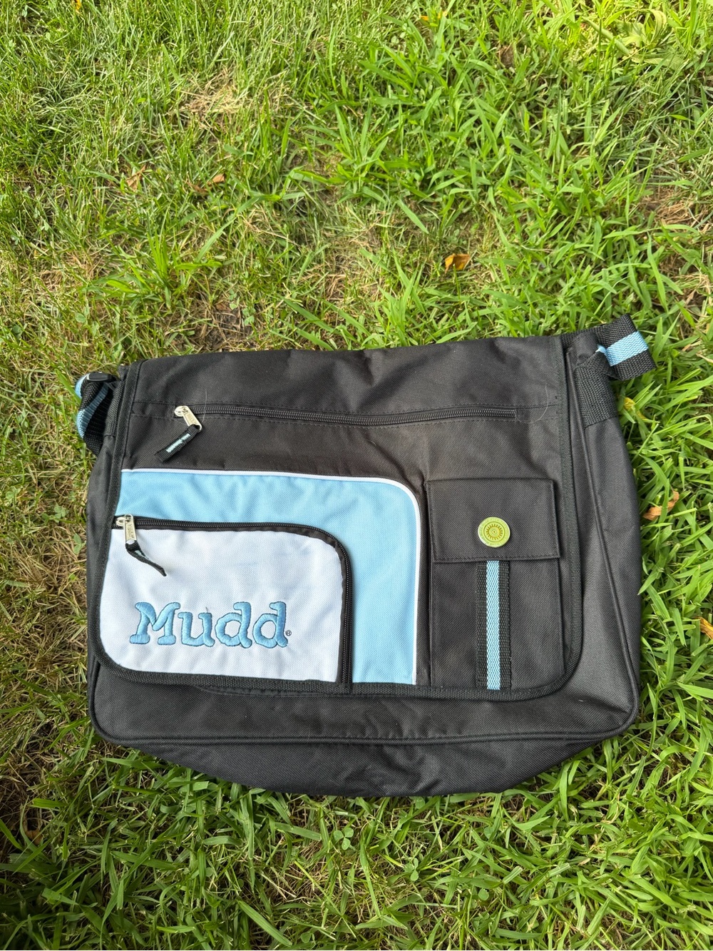 VTG Y2K Mudd Black and Light Blue Messenger Bag with Accent Trim